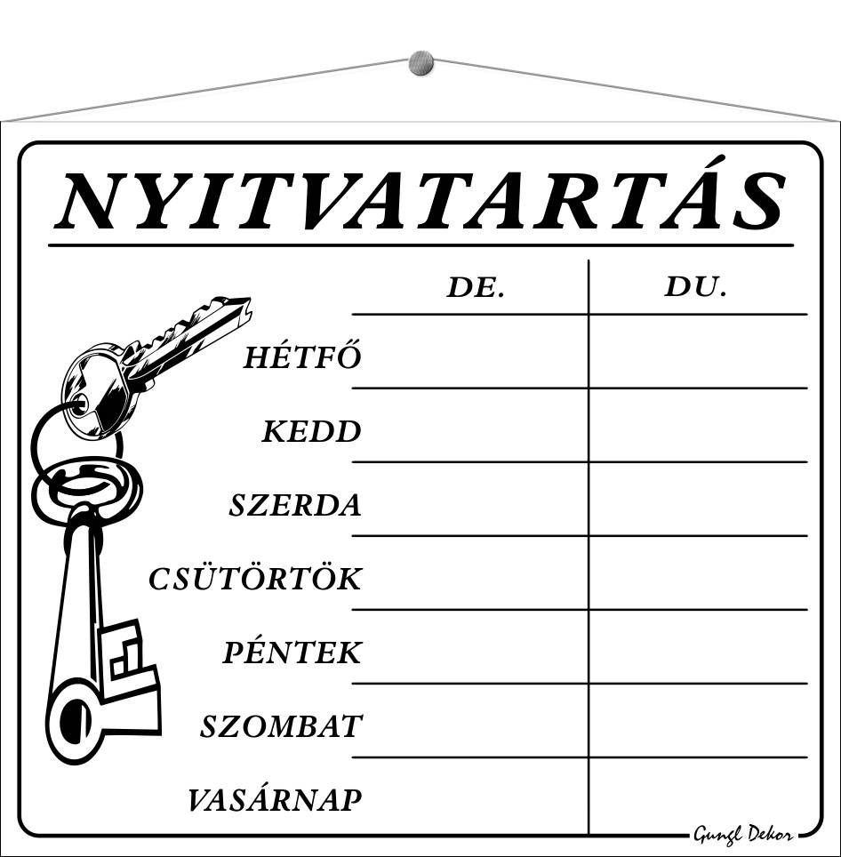 Nyitvatartás öntapadós számokkal TÁBLA