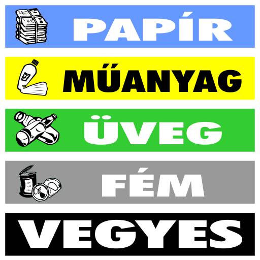 Szelektív hulladék - Papír, Műanyag, Üveg, Fém és Vegyes MATRICA "B"